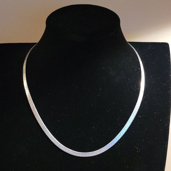 6mm. Sterling Silver Herringbone Necklace. - Picture 1 of 3